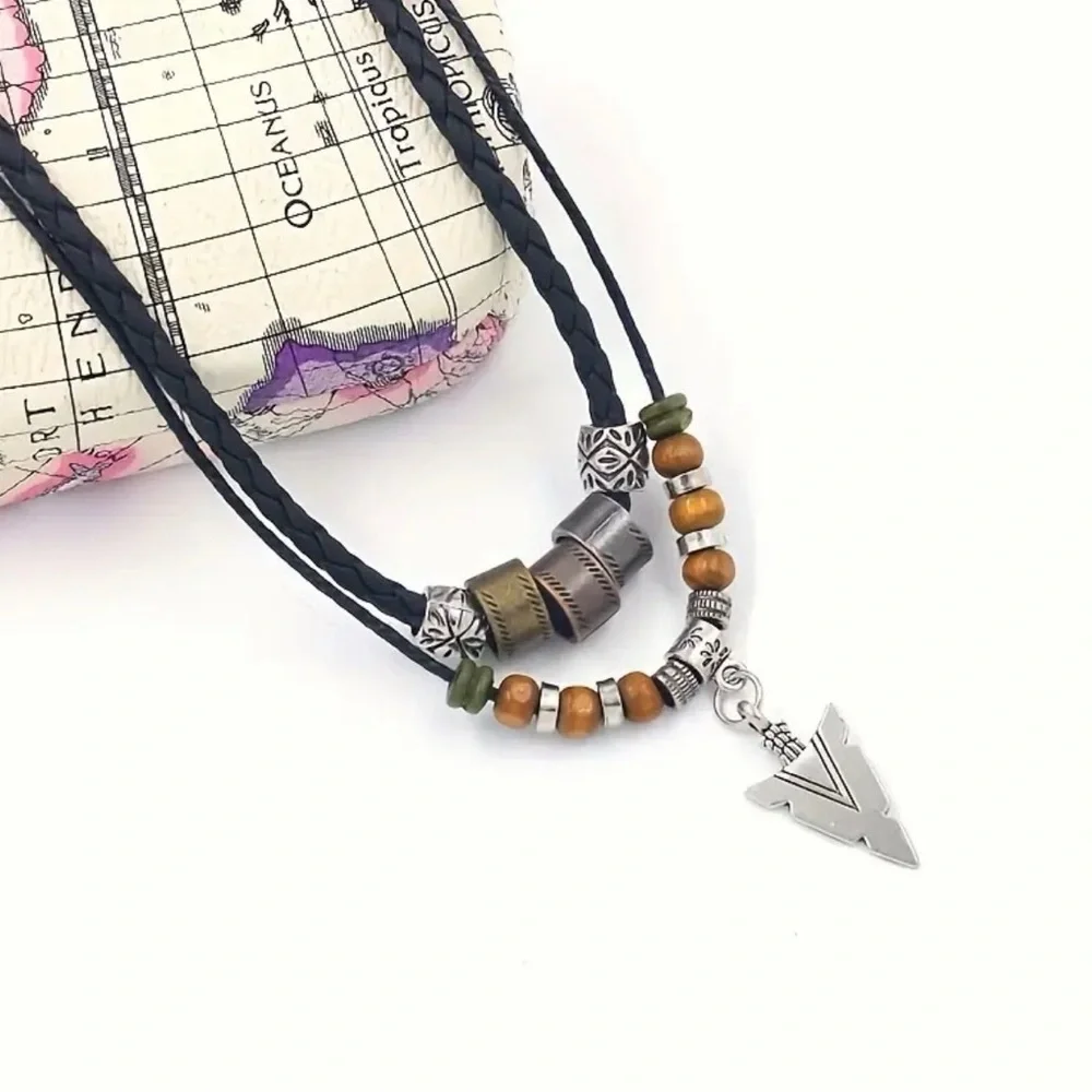 Viking Silver & Brown Beaded Necklace. (Unisex)